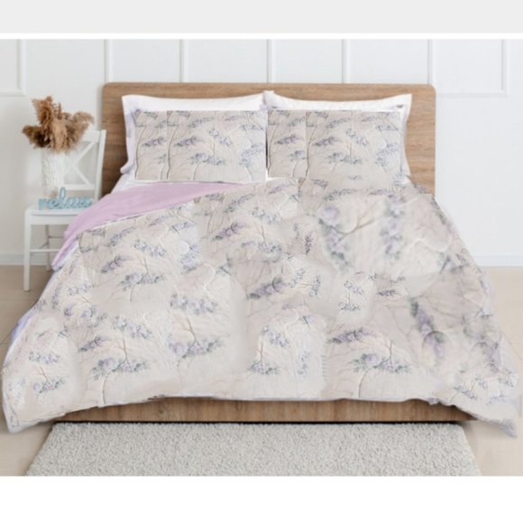 REVERSIBLE BEDDING TWIN- Floral and Cream W large pillow case - Picture 1 of 12